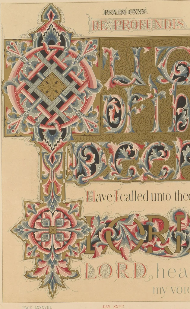 An illustration from The Psalms of David / illuminated by Owen Jones, 1861, leaf 98