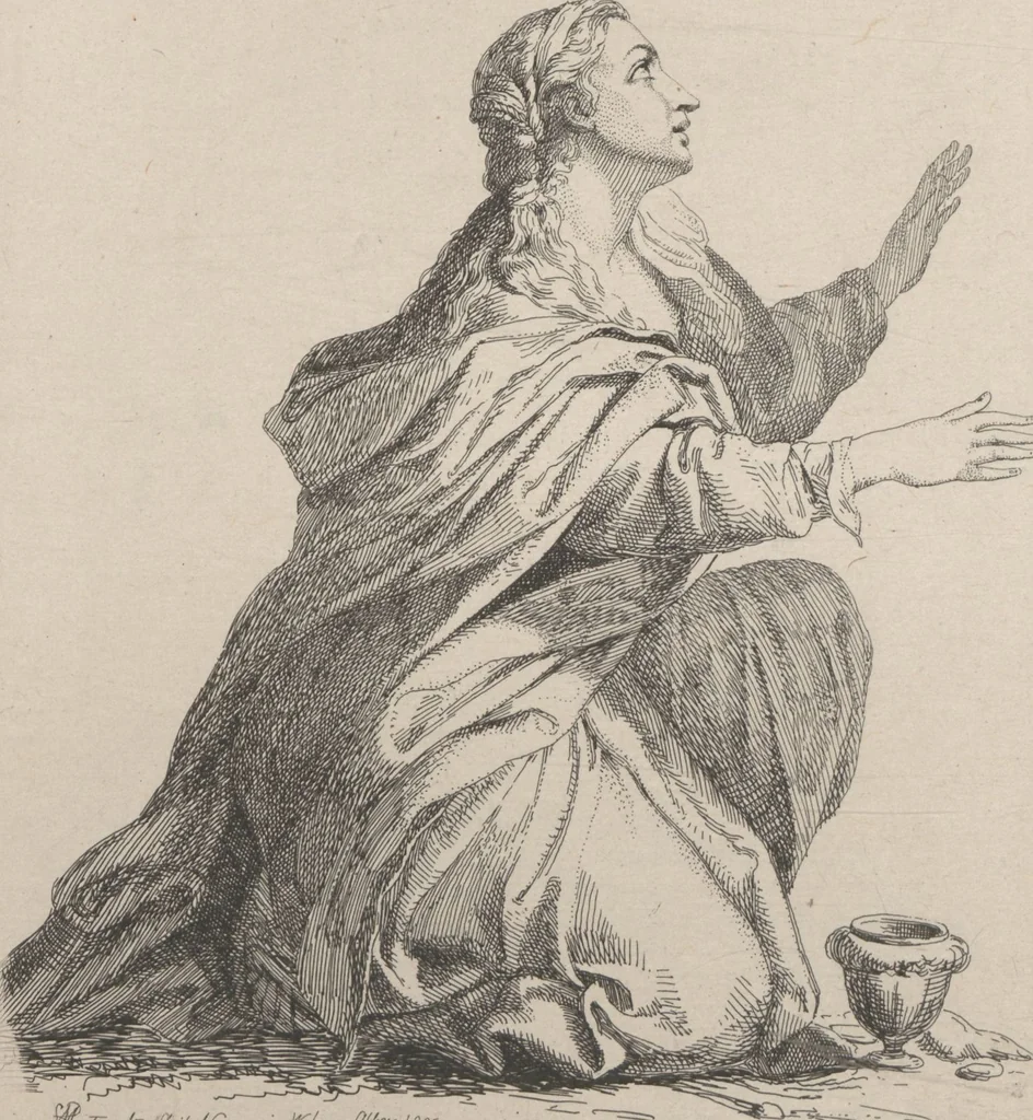 An illustration from Original etchings / by Sir George Hayter, historical and portrait painter to His Majesty the King of Belgium, and member of the Academy of Rome, Florence, Bologna, Parma and Venice : forty-six etchings, 1879, leaf 19