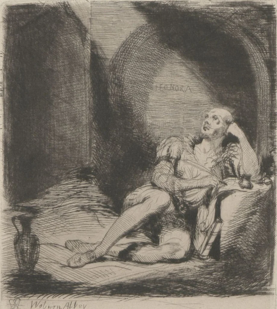 An illustration from Original etchings / by Sir George Hayter, historical and portrait painter to His Majesty the King of Belgium, and member of the Academy of Rome, Florence, Bologna, Parma and Venice : forty-six etchings, 1879, leaf 26