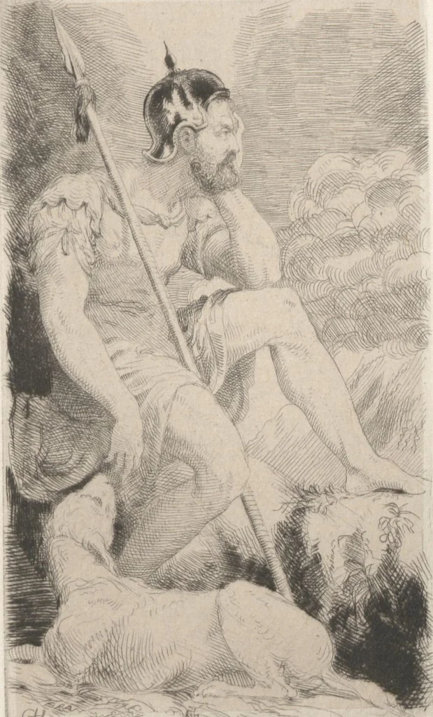 An illustration from Original etchings / by Sir George Hayter, historical and portrait painter to His Majesty the King of Belgium, and member of the Academy of Rome, Florence, Bologna, Parma and Venice : forty-six etchings, 1879, leaf 31