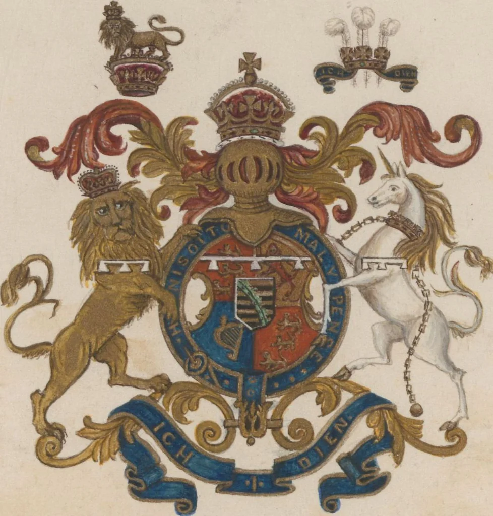 An illustration from A descriptive catalogue of a collection of royal historical porcelain, designed and painted in Europe during the eleven years beginning 1878 and ending 1889 : holograph and photographs, [189-?] / by J.S. Potter, 1878, leaf 12