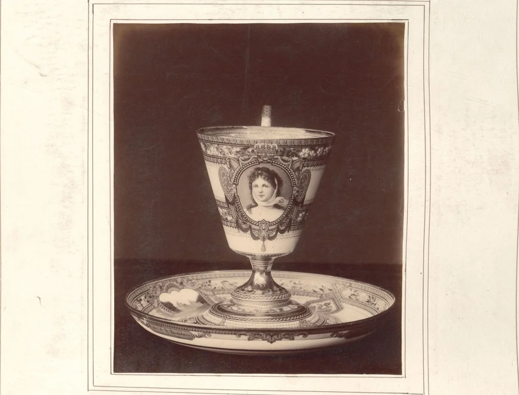 An illustration from A descriptive catalogue of a collection of royal historical porcelain, designed and painted in Europe during the eleven years beginning 1878 and ending 1889 : holograph and photographs, [189-?] / by J.S. Potter, 1878, leaf 13