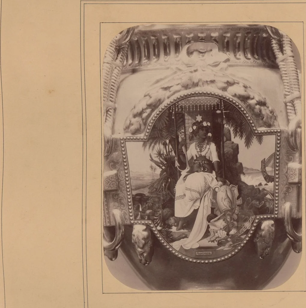 An illustration from A descriptive catalogue of a collection of royal historical porcelain, designed and painted in Europe during the eleven years beginning 1878 and ending 1889 : holograph and photographs, [189-?] / by J.S. Potter, 1878, leaf 20