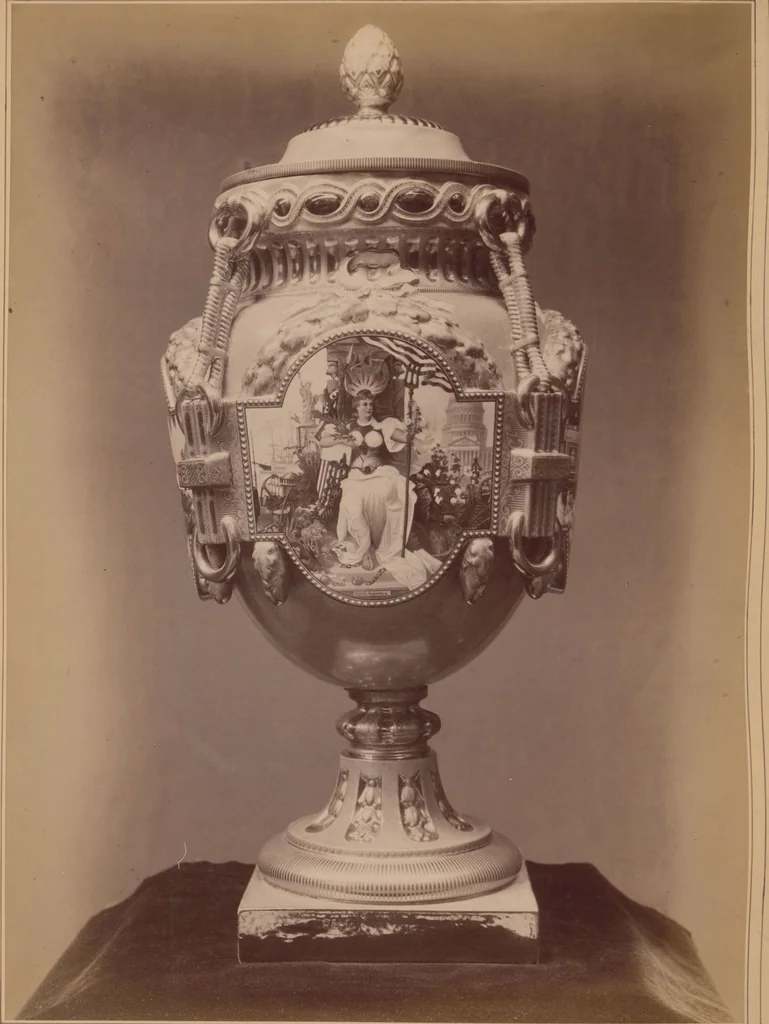 An illustration from A descriptive catalogue of a collection of royal historical porcelain, designed and painted in Europe during the eleven years beginning 1878 and ending 1889 : holograph and photographs, [189-?] / by J.S. Potter, 1878, leaf 21