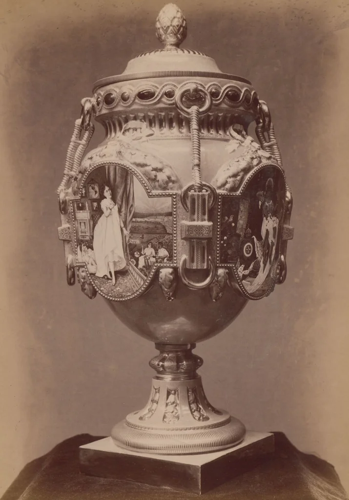 An illustration from A descriptive catalogue of a collection of royal historical porcelain, designed and painted in Europe during the eleven years beginning 1878 and ending 1889 : holograph and photographs, [189-?] / by J.S. Potter, 1878, leaf 22