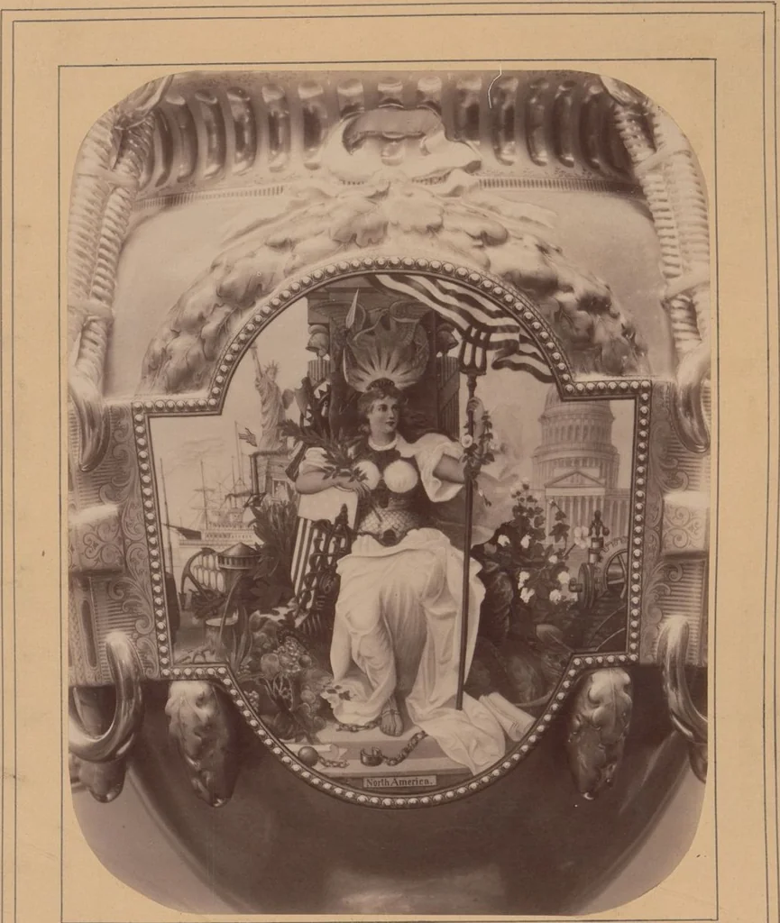 An illustration from A descriptive catalogue of a collection of royal historical porcelain, designed and painted in Europe during the eleven years beginning 1878 and ending 1889 : holograph and photographs, [189-?] / by J.S. Potter, 1878, leaf 23
