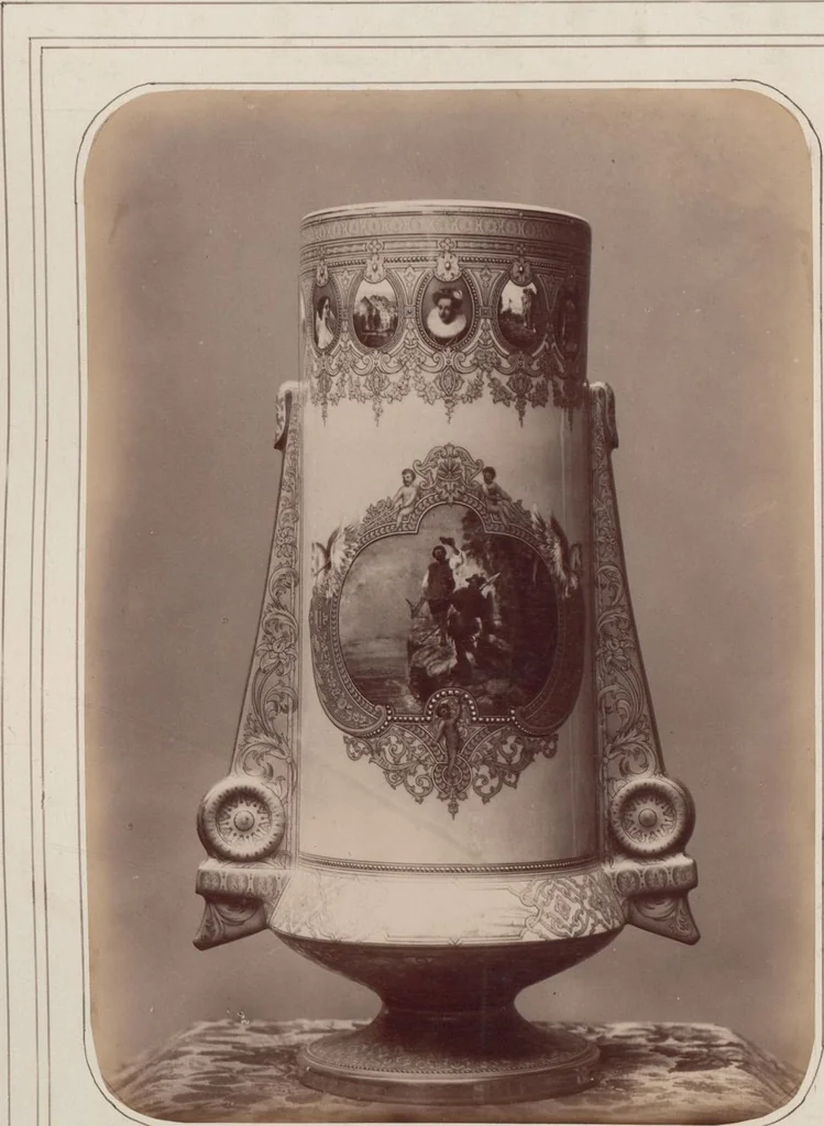 An illustration from A descriptive catalogue of a collection of royal historical porcelain, designed and painted in Europe during the eleven years beginning 1878 and ending 1889 : holograph and photographs, [189-?] / by J.S. Potter, 1878, leaf 26