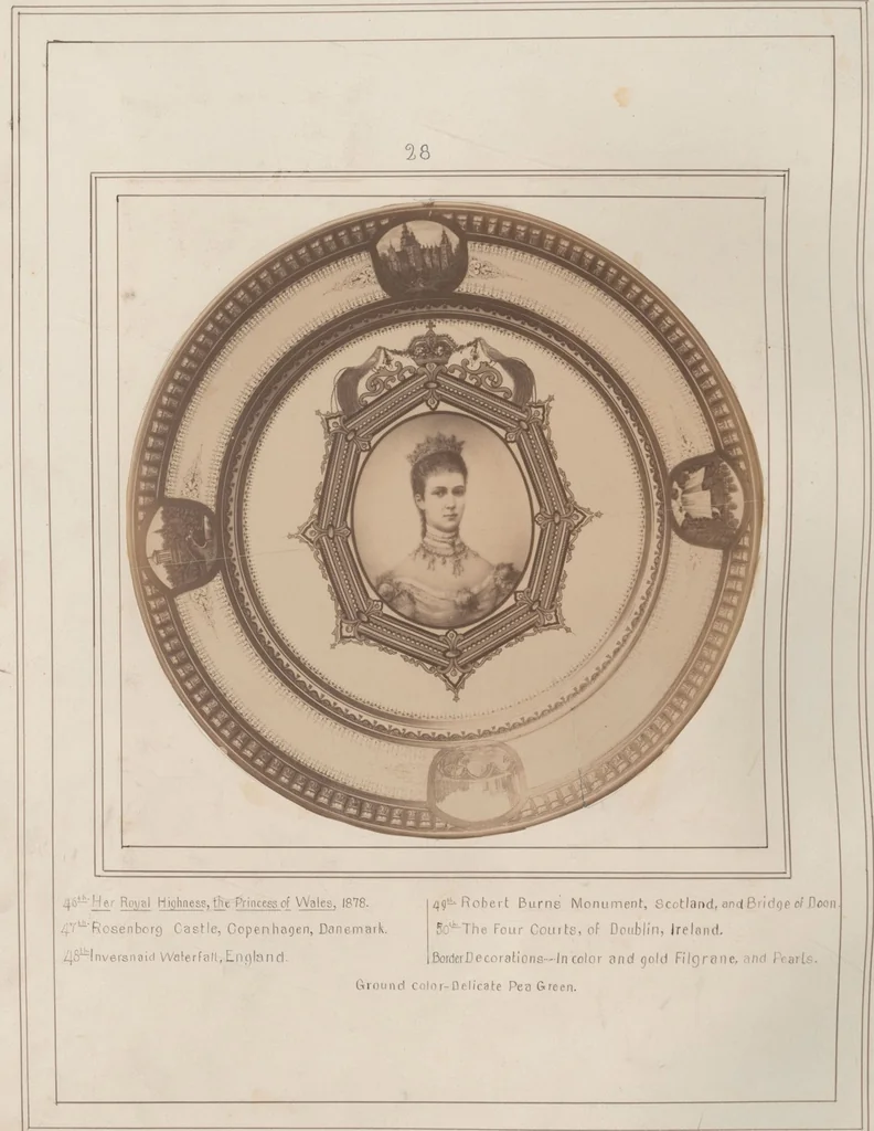 An illustration from A descriptive catalogue of a collection of royal historical porcelain, designed and painted in Europe during the eleven years beginning 1878 and ending 1889 : holograph and photographs, [189-?] / by J.S. Potter, 1878, leaf 33