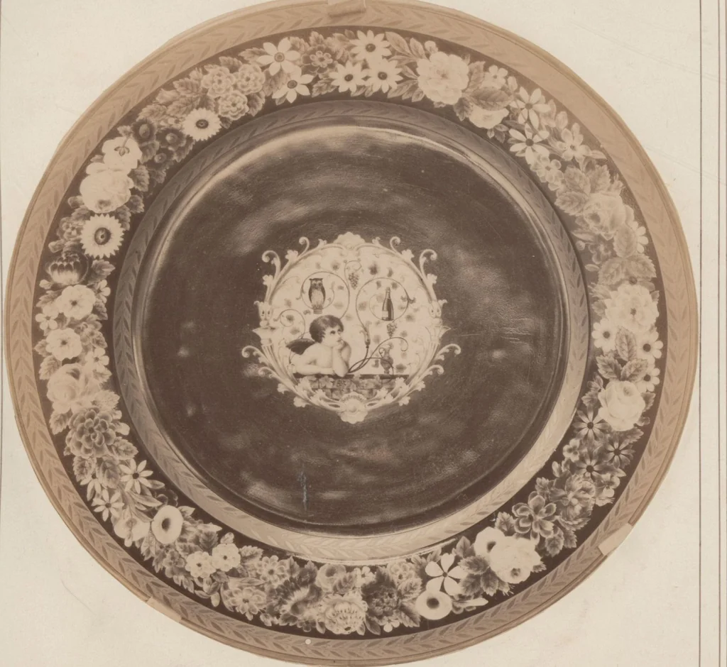 An illustration from A descriptive catalogue of a collection of royal historical porcelain, designed and painted in Europe during the eleven years beginning 1878 and ending 1889 : holograph and photographs, [189-?] / by J.S. Potter, 1878, leaf 44