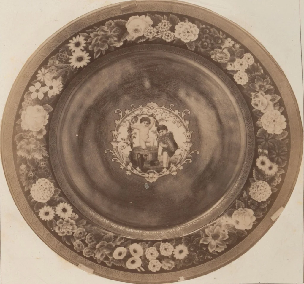 An illustration from A descriptive catalogue of a collection of royal historical porcelain, designed and painted in Europe during the eleven years beginning 1878 and ending 1889 : holograph and photographs, [189-?] / by J.S. Potter, 1878, leaf 45