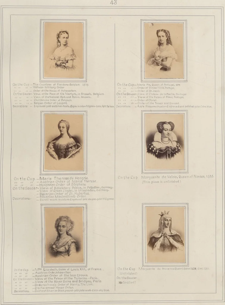 An illustration from A descriptive catalogue of a collection of royal historical porcelain, designed and painted in Europe during the eleven years beginning 1878 and ending 1889 : holograph and photographs, [189-?] / by J.S. Potter, 1878, leaf 48