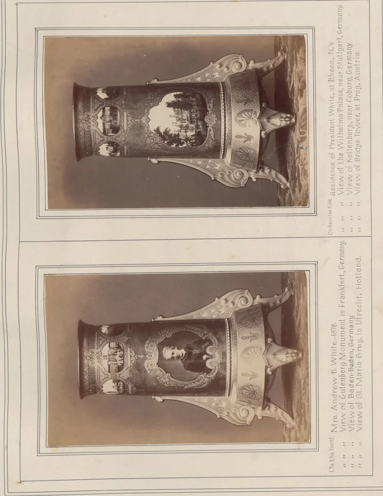 An illustration from A descriptive catalogue of a collection of royal historical porcelain, designed and painted in Europe during the eleven years beginning 1878 and ending 1889 : holograph and photographs, [189-?] / by J.S. Potter, 1878, leaf 54