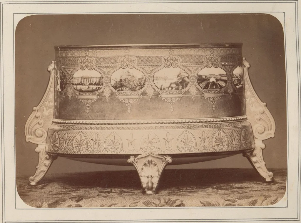 An illustration from A descriptive catalogue of a collection of royal historical porcelain, designed and painted in Europe during the eleven years beginning 1878 and ending 1889 : holograph and photographs, [189-?] / by J.S. Potter, 1878, leaf 55