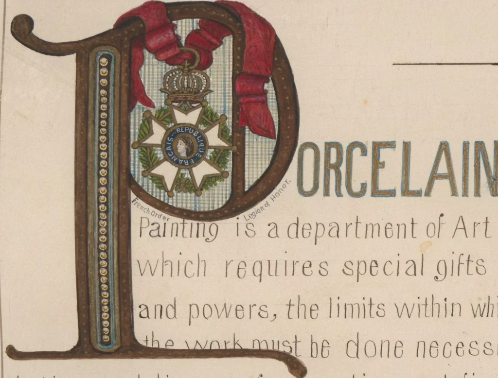 An illustration from A descriptive catalogue of a collection of royal historical porcelain, designed and painted in Europe during the eleven years beginning 1878 and ending 1889 : holograph and photographs, [189-?] / by J.S. Potter, 1878, leaf 8