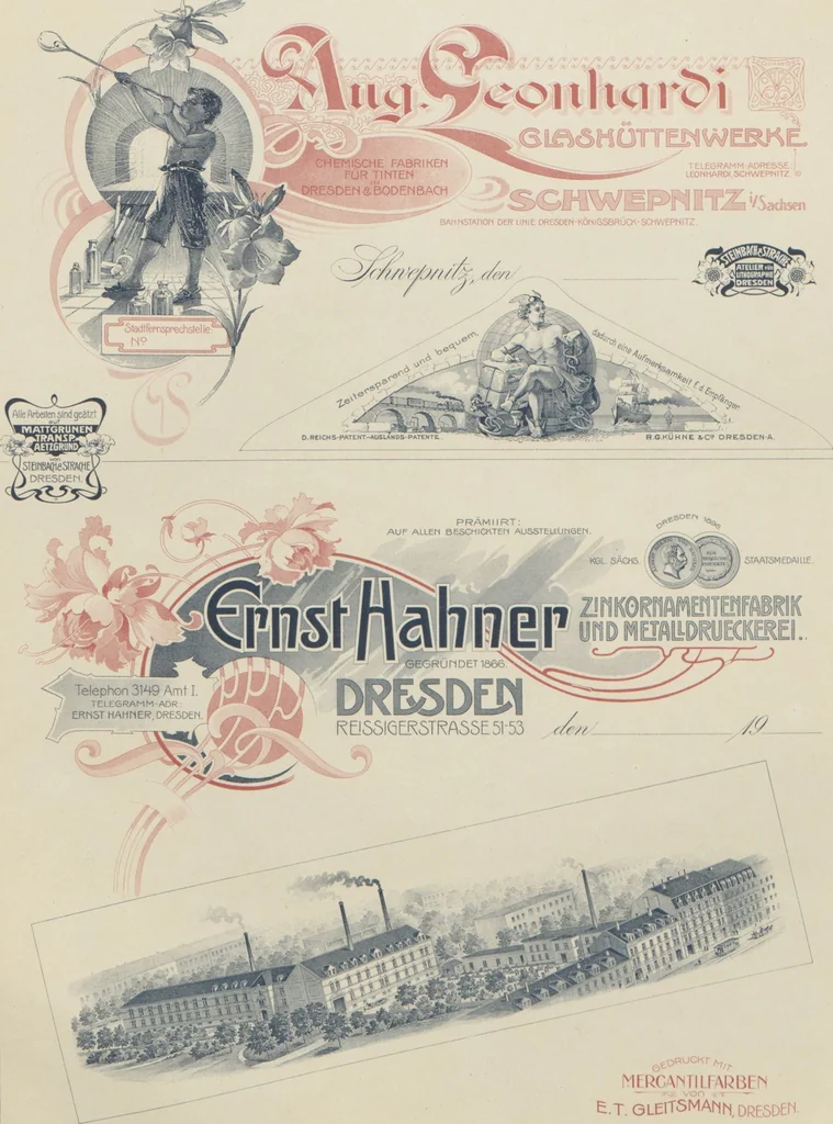 An illustration from Der Moderne Merkantil-Lithograph : eine Sammlung merkantiler Arbeiten / hrsg. von Steinbach & Strache, 1901, leaf 18