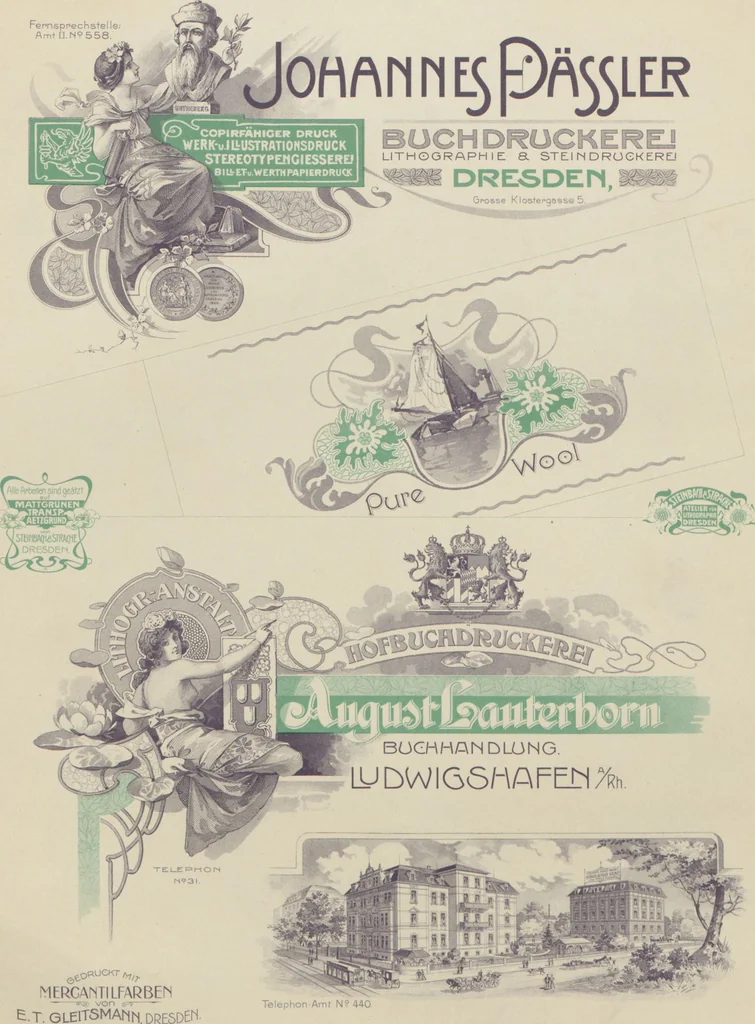 An illustration from Der Moderne Merkantil-Lithograph : eine Sammlung merkantiler Arbeiten / hrsg. von Steinbach & Strache, 1901, leaf 19