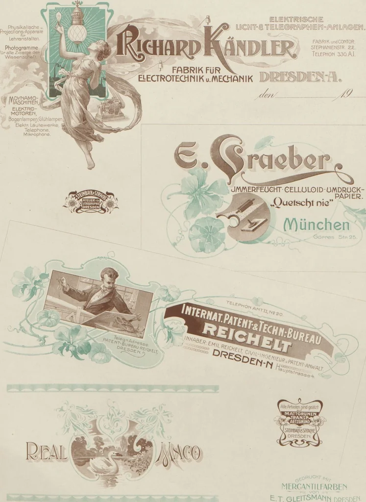 An illustration from Der Moderne Merkantil-Lithograph : eine Sammlung merkantiler Arbeiten / hrsg. von Steinbach & Strache, 1901, leaf 4