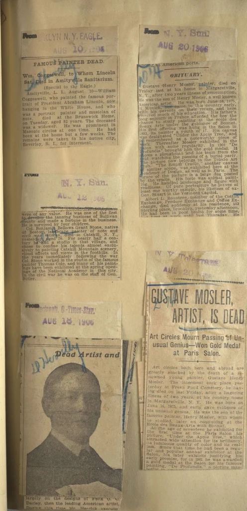 An illustration from Artist Obituary Scrapbooks: Volume [1] (1906-15), 1906, leaf 2