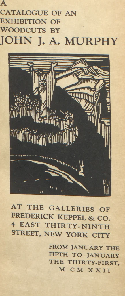 An illustration from A catalogue of an exhibition of woodcuts by John J. A. Murphy : shown at the Galleries of Messrs. Frederick Keppel & Co. ... January the Fifth to January the Thirty-first, Nineteen Hundred and Twenty-two, 1922, leaf 1