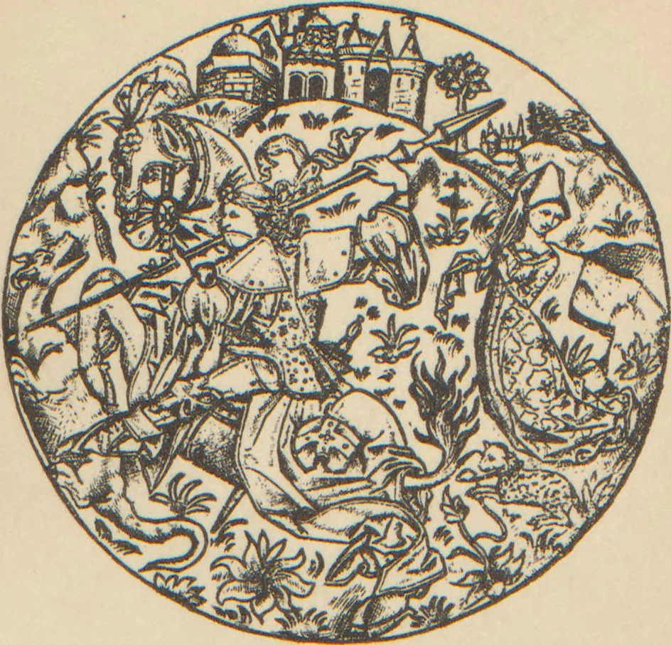 An illustration from Catalogue of an exhibition of early engravings : Frederick Keppel & Co., New York, October 24th to November 14th, 1922 / with an introduction by David Keppel, 1922, leaf 1