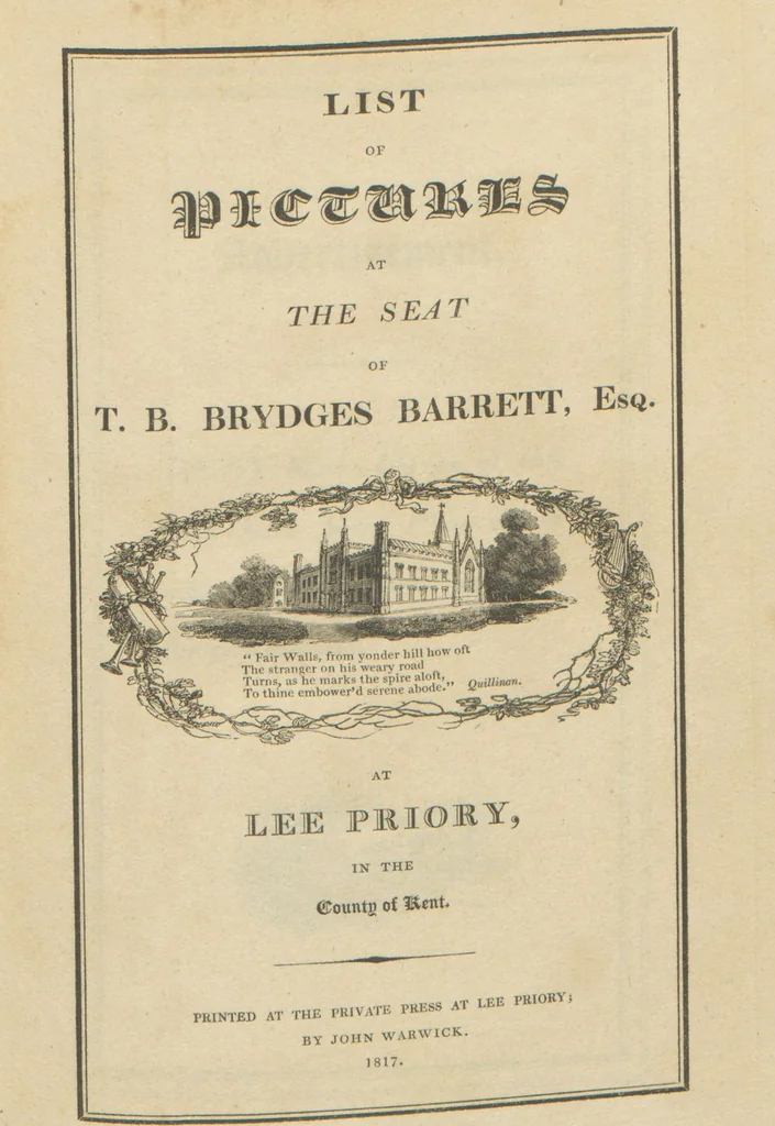 An illustration from List of pictures at the seat of T.B. Brydges Barret, Esq. : at Lee Priory, in the county of Kent, 1817, leaf 4