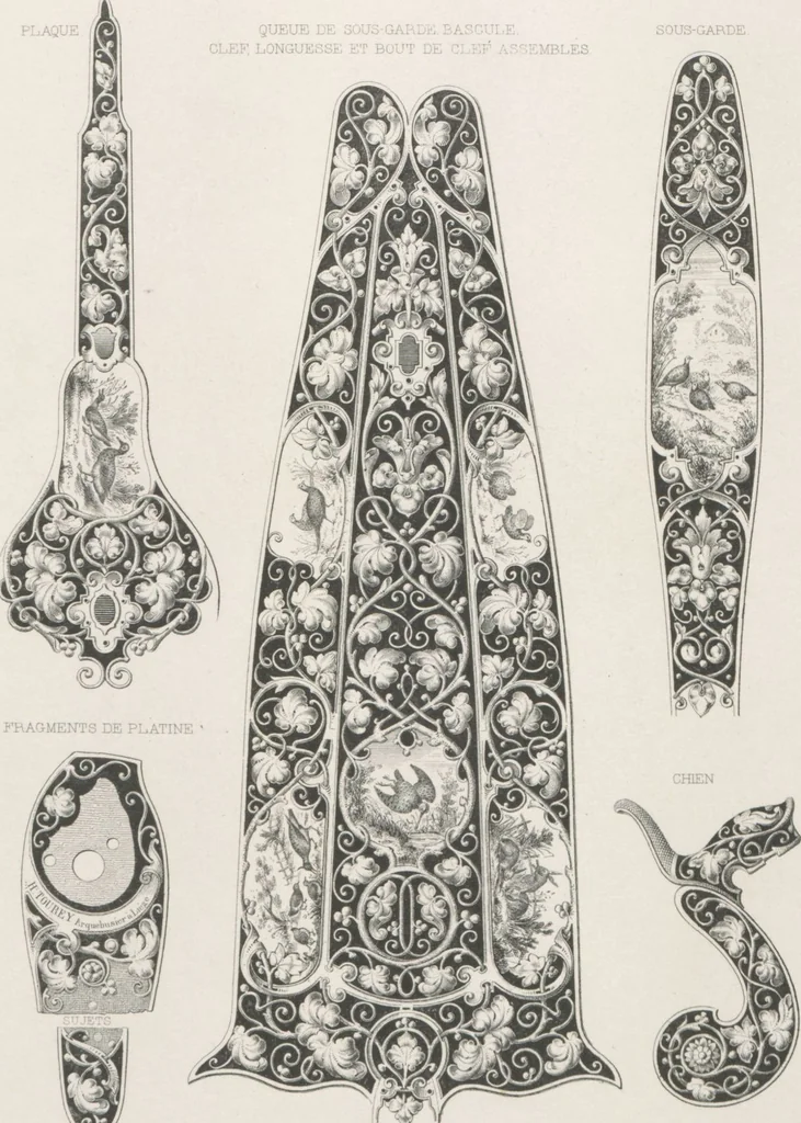 An illustration from Recueil d'ornements et de sujets pour être appliqués à l'ornementation des armes d'après les dessins des principaux artistes / gravé et publié par Charles Claesen, 1800, leaf 15