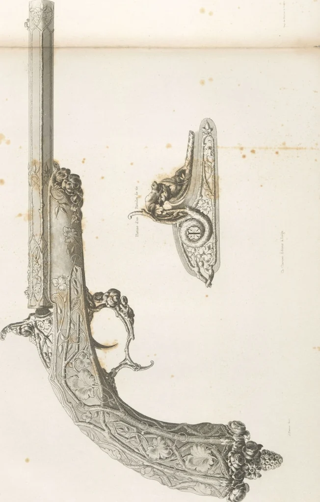 An illustration from Recueil d'ornements et de sujets pour être appliqués à l'ornementation des armes d'après les dessins des principaux artistes / gravé et publié par Charles Claesen, 1800, leaf 19