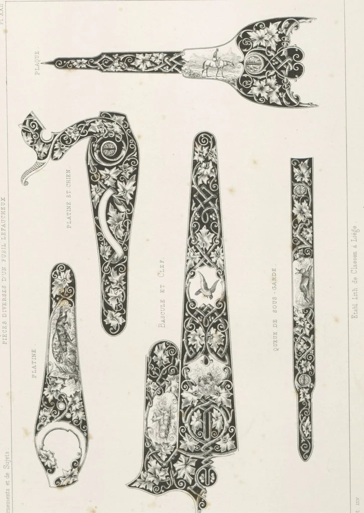 An illustration from Recueil d'ornements et de sujets pour être appliqués à l'ornementation des armes d'après les dessins des principaux artistes / gravé et publié par Charles Claesen, 1800, leaf 24