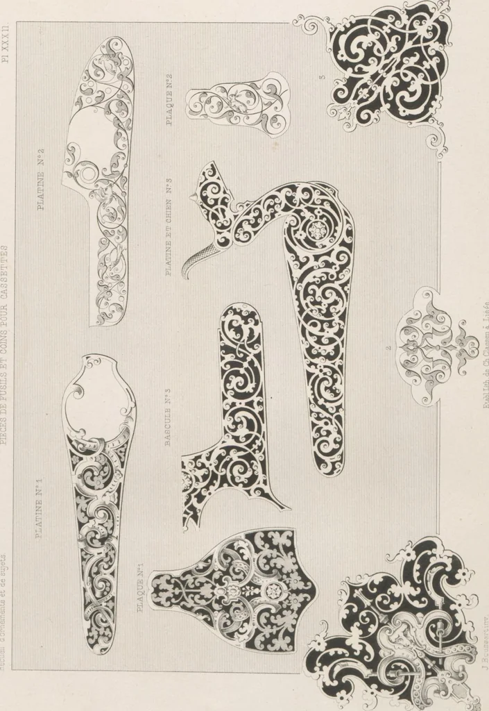 An illustration from Recueil d'ornements et de sujets pour être appliqués à l'ornementation des armes d'après les dessins des principaux artistes / gravé et publié par Charles Claesen, 1800, leaf 34