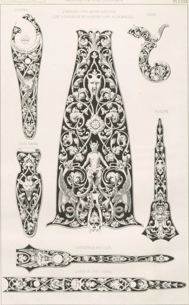 An illustration from Recueil d'ornements et de sujets pour être appliqués à l'ornementation des armes d'après les dessins des principaux artistes / gravé et publié par Charles Claesen, 1800, leaf 35