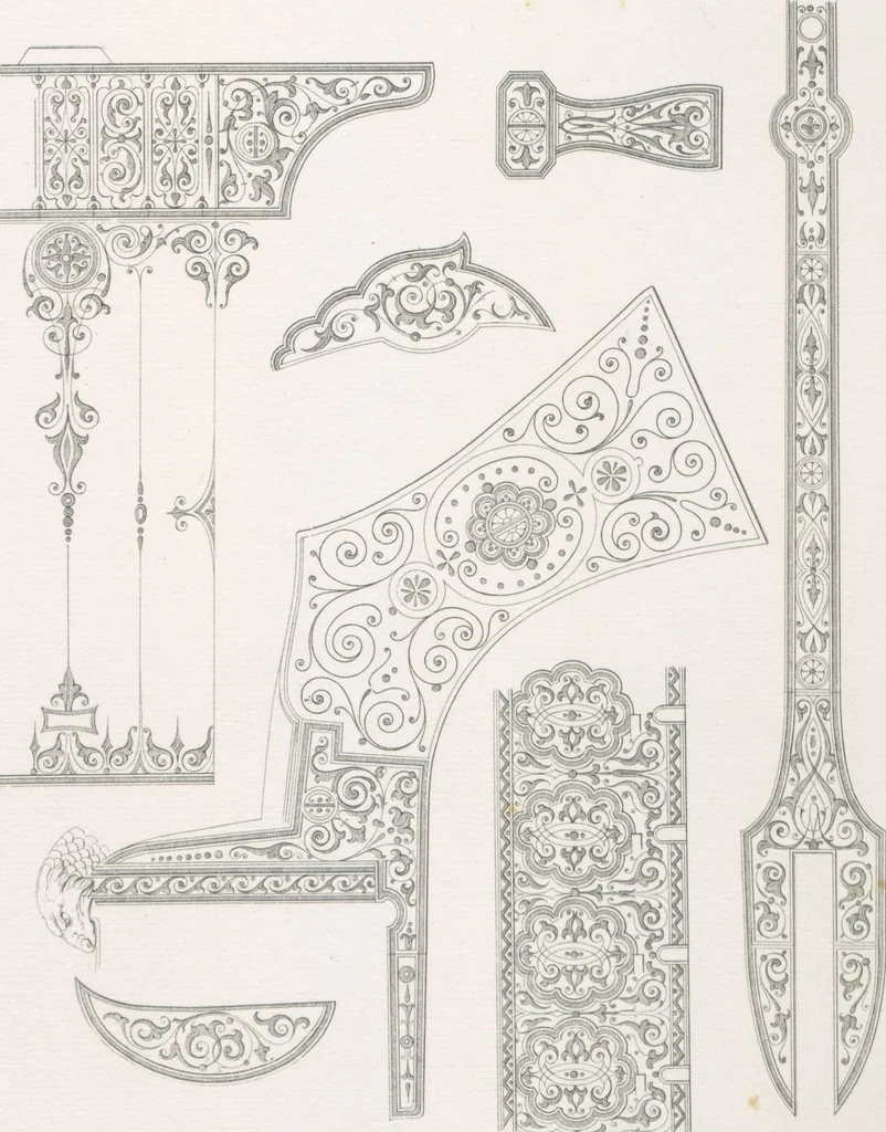 An illustration from Recueil d'ornements et de sujets pour être appliqués à l'ornementation des armes d'après les dessins des principaux artistes / gravé et publié par Charles Claesen, 1800, leaf 41