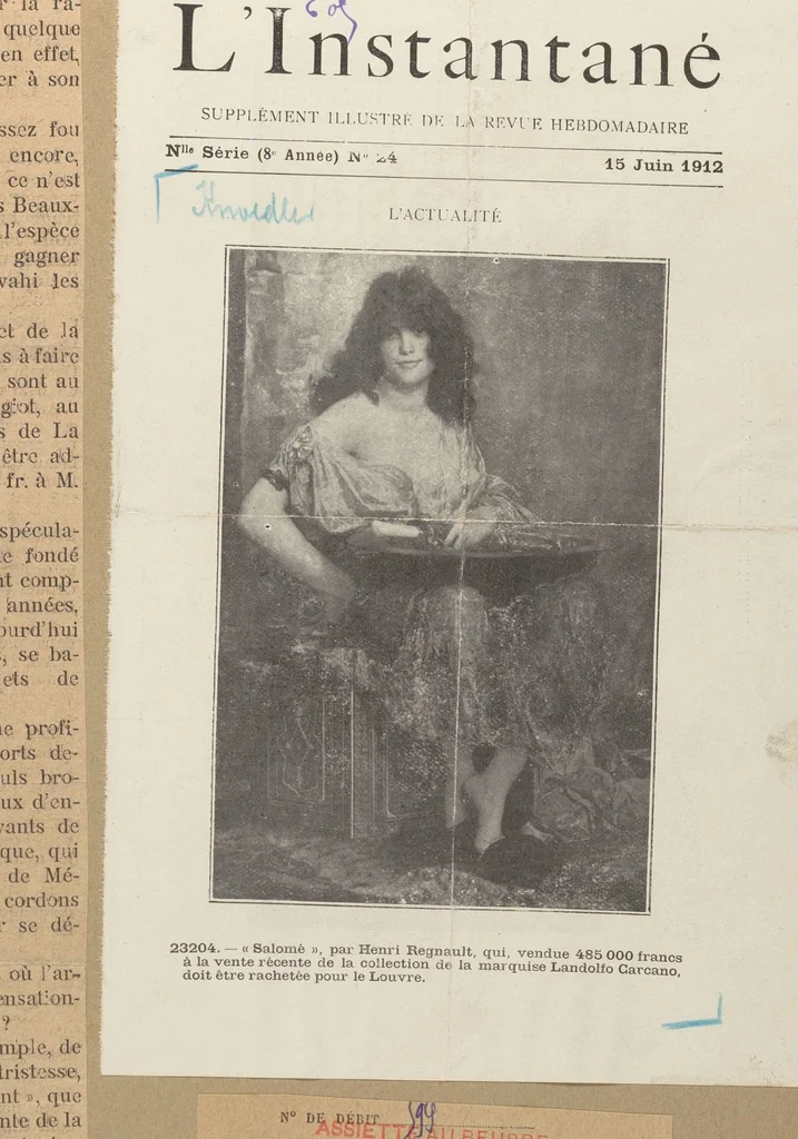 An illustration from [The Salome of Henri Regnault, a scrap book of clippings relating to its purchase by M. Knoedler & Co. at the sale of the Marquise Landolfo Carcano, May 30, 1912] : Volume 1, 1912, leaf 123