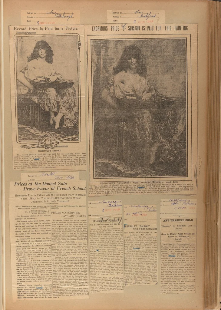 An illustration from [The Salome of Henri Regnault, a scrap book of clippings relating to its purchase by M. Knoedler & Co. at the sale of the Marquise Landolfo Carcano, May 30, 1912] : Volume 1, 1912, leaf 180