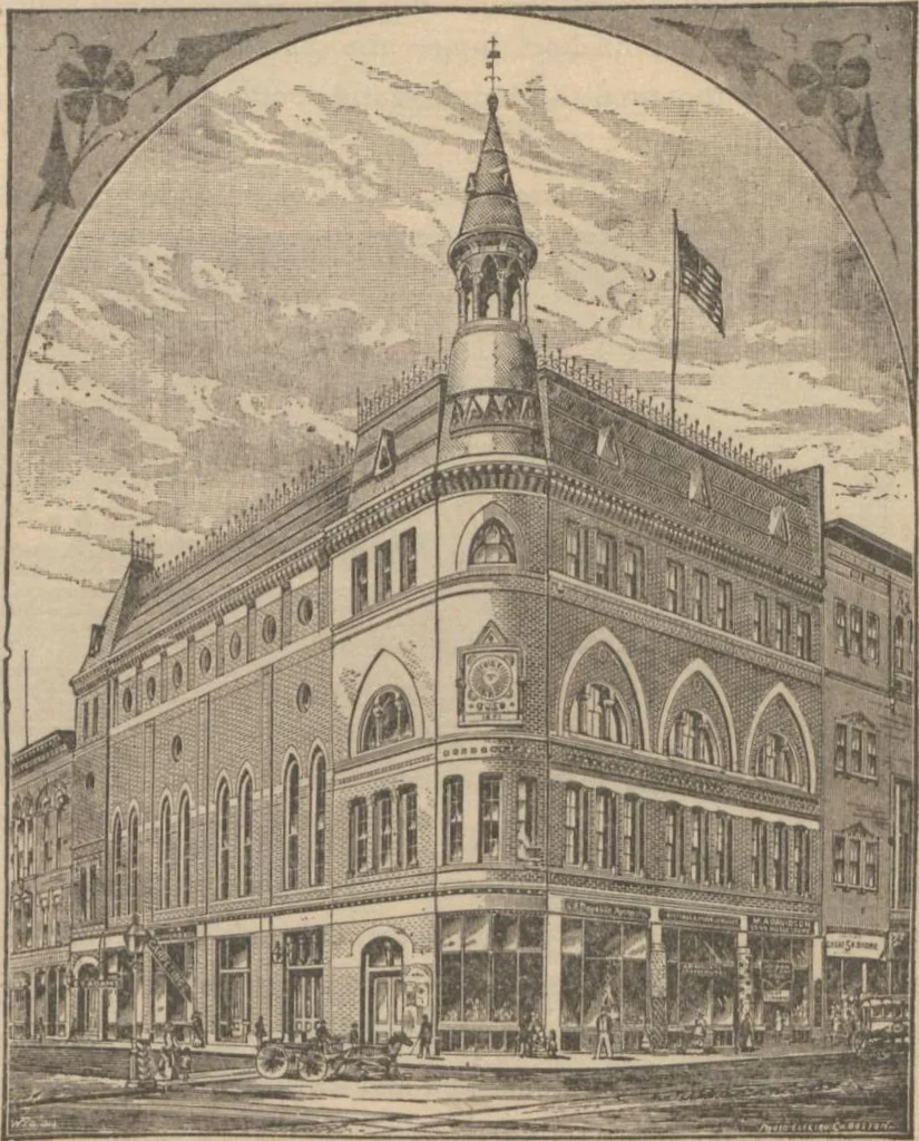 An illustration from Industries of Massachusetts : historical and descriptive review of Lynn, Lowell, Lawrence, Haverhill, Salem, Beverly, Peabody, Danvers, Gloucester, Newburyport and Amesbury, and their leading manufacturers and merchants, 1886, leaf 13