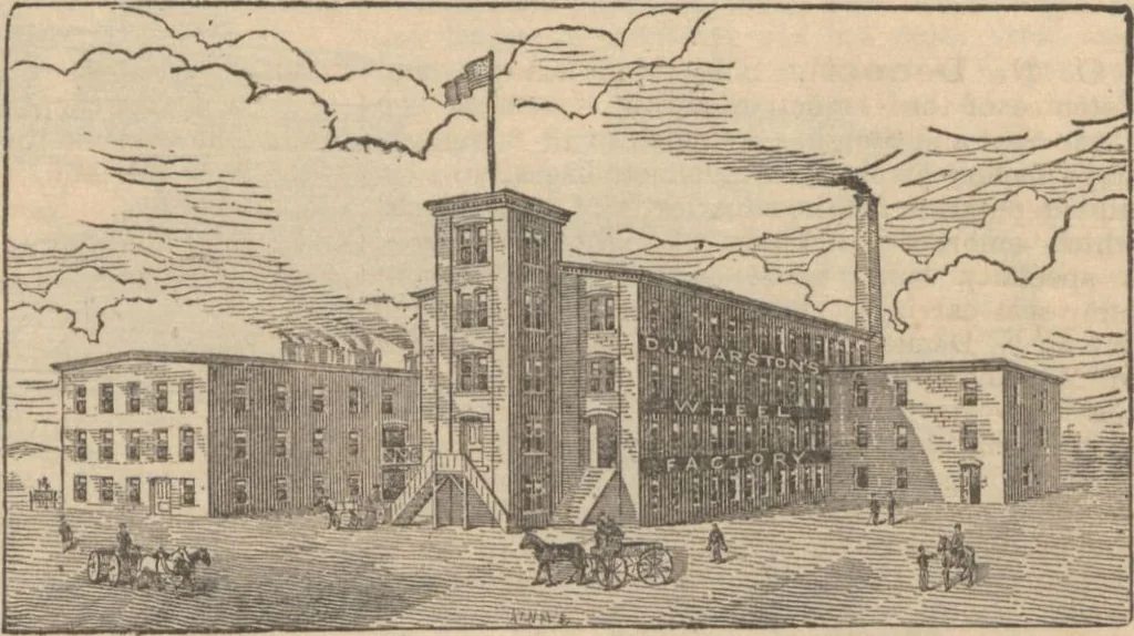 An illustration from Industries of Massachusetts : historical and descriptive review of Lynn, Lowell, Lawrence, Haverhill, Salem, Beverly, Peabody, Danvers, Gloucester, Newburyport and Amesbury, and their leading manufacturers and merchants, 1886, leaf 157