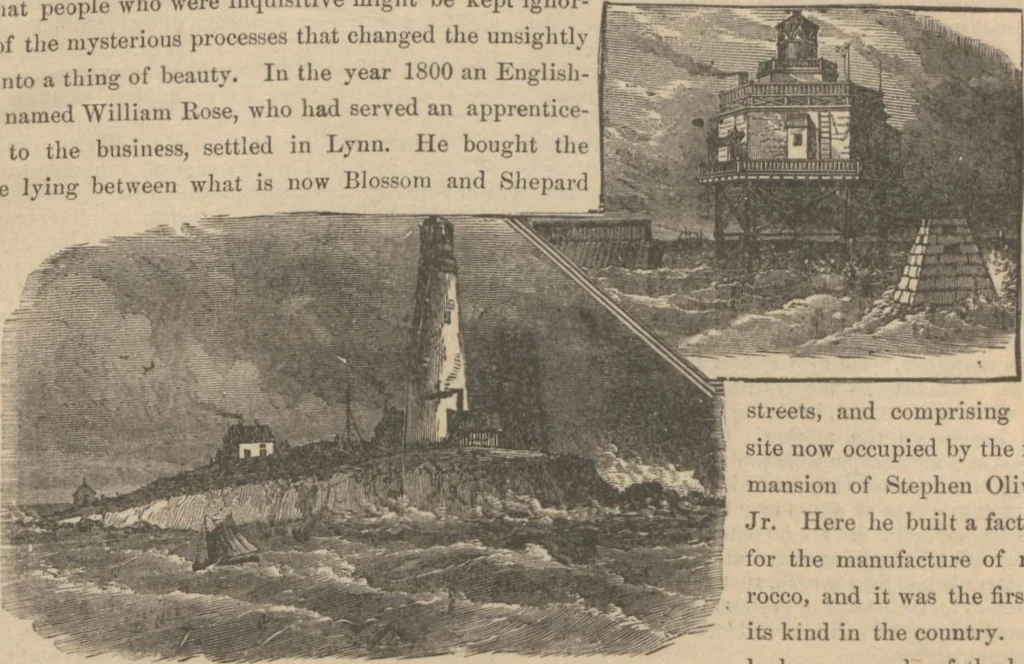 An illustration from Industries of Massachusetts : historical and descriptive review of Lynn, Lowell, Lawrence, Haverhill, Salem, Beverly, Peabody, Danvers, Gloucester, Newburyport and Amesbury, and their leading manufacturers and merchants, 1886, leaf 25