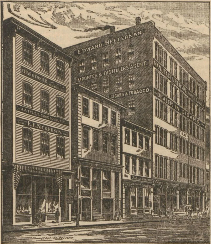 An illustration from Industries of Massachusetts : historical and descriptive review of Lynn, Lowell, Lawrence, Haverhill, Salem, Beverly, Peabody, Danvers, Gloucester, Newburyport and Amesbury, and their leading manufacturers and merchants, 1886, leaf 44