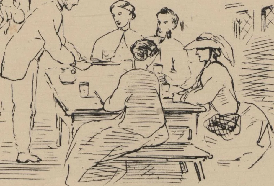 An illustration from How we spent the summer, or, A "Voyage en zigzag" in Switzerland and Tyrol with some members of the Alpine Club : from the sketch book of one of the party [i.e. Elizabeth Tuckett], 1864, leaf 36