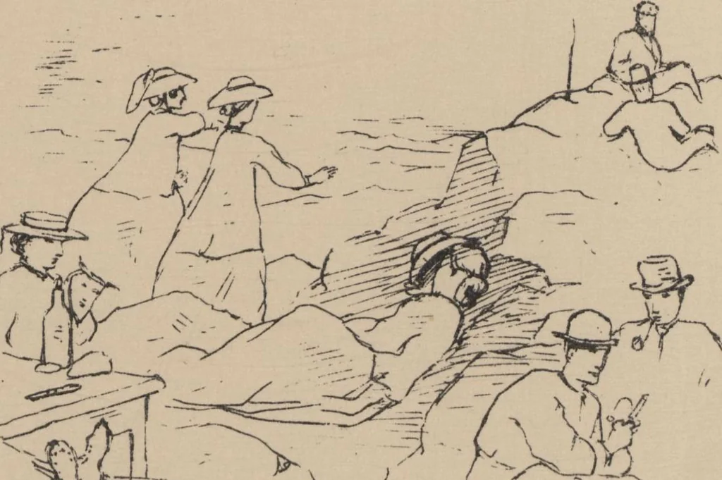 An illustration from How we spent the summer, or, A "Voyage en zigzag" in Switzerland and Tyrol with some members of the Alpine Club : from the sketch book of one of the party [i.e. Elizabeth Tuckett], 1864, leaf 52