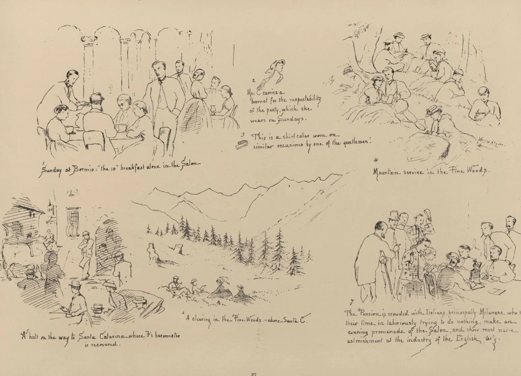 An illustration from How we spent the summer, or, A "Voyage en zigzag" in Switzerland and Tyrol with some members of the Alpine Club : from the sketch book of one of the party [i.e. Elizabeth Tuckett], 1864, leaf 60
