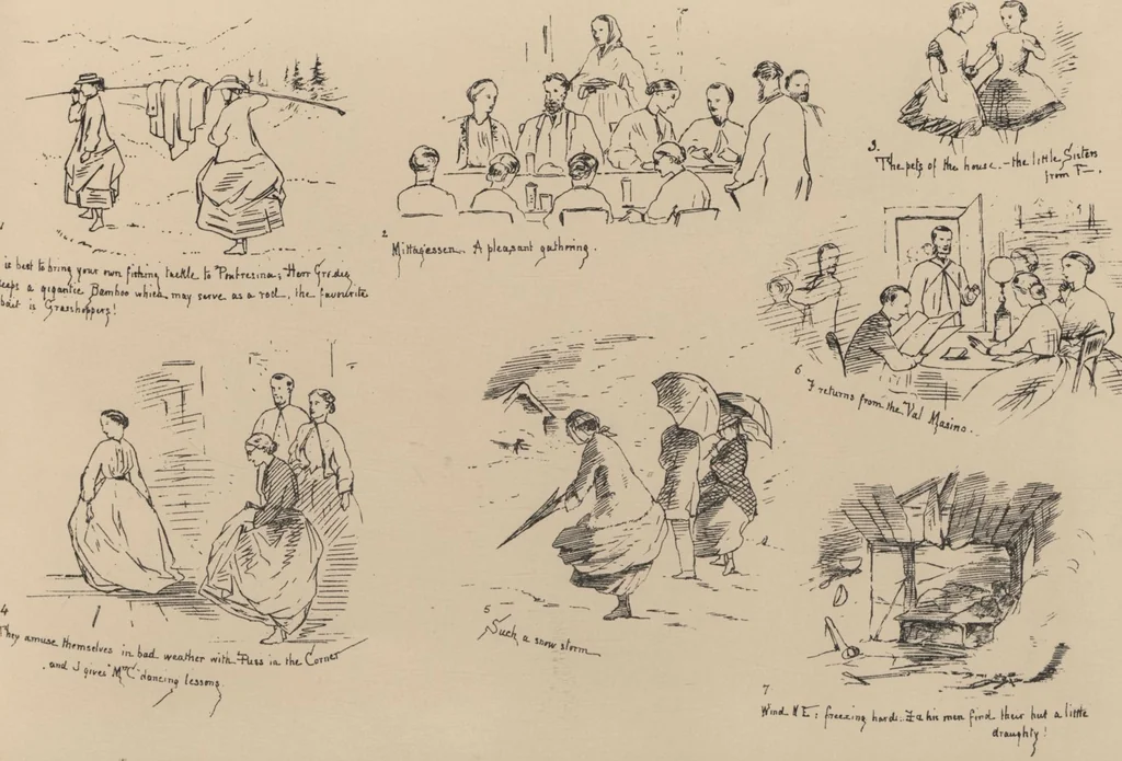 An illustration from How we spent the summer, or, A "Voyage en zigzag" in Switzerland and Tyrol with some members of the Alpine Club : from the sketch book of one of the party [i.e. Elizabeth Tuckett], 1864, leaf 76