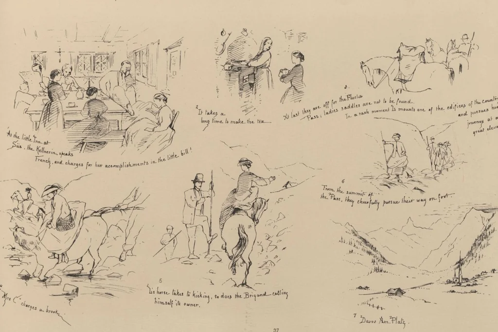 An illustration from How we spent the summer, or, A "Voyage en zigzag" in Switzerland and Tyrol with some members of the Alpine Club : from the sketch book of one of the party [i.e. Elizabeth Tuckett], 1864, leaf 80
