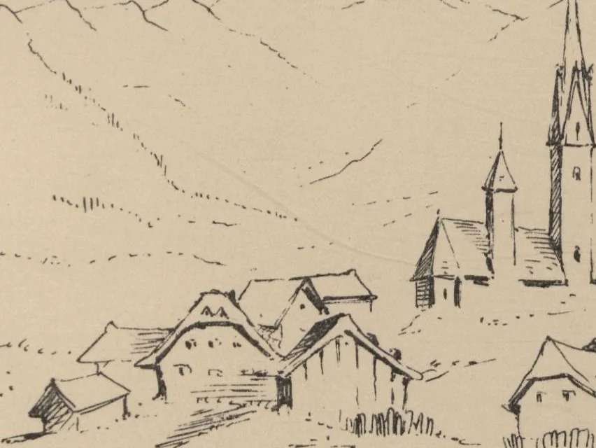 An illustration from How we spent the summer, or, A "Voyage en zigzag" in Switzerland and Tyrol with some members of the Alpine Club : from the sketch book of one of the party [i.e. Elizabeth Tuckett], 1864, leaf 82