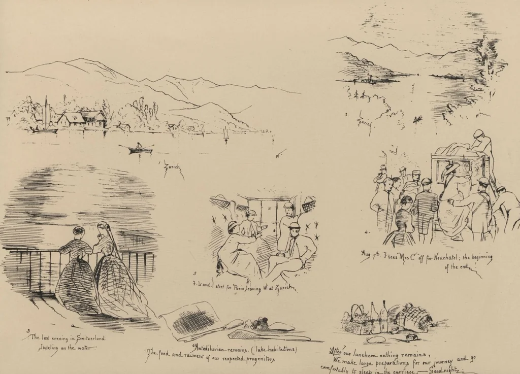 An illustration from How we spent the summer, or, A "Voyage en zigzag" in Switzerland and Tyrol with some members of the Alpine Club : from the sketch book of one of the party [i.e. Elizabeth Tuckett], 1864, leaf 86