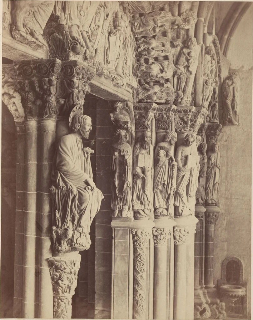 An illustration from The Cathedral of Santiago de Compostella in Spain, showing especially the sculpture of the Pórtico de la Gloria by Mestre Mateo / a series of twenty photographs recently taken by Thurston Thompson, 1868, leaf 16