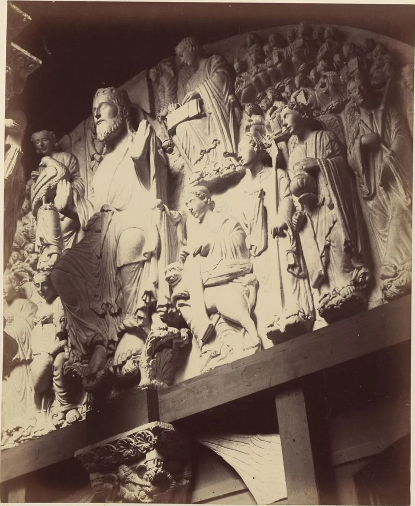 An illustration from The Cathedral of Santiago de Compostella in Spain, showing especially the sculpture of the Pórtico de la Gloria by Mestre Mateo / a series of twenty photographs recently taken by Thurston Thompson, 1868, leaf 36