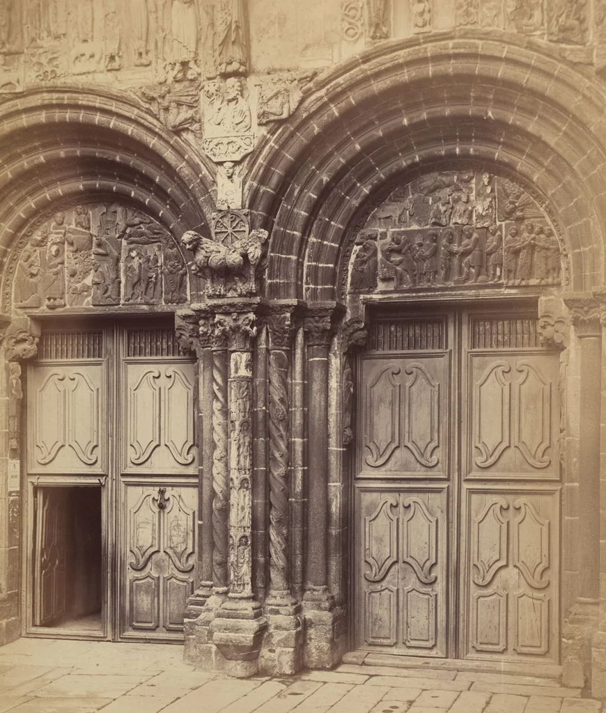 An illustration from The Cathedral of Santiago de Compostella in Spain, showing especially the sculpture of the Pórtico de la Gloria by Mestre Mateo / a series of twenty photographs recently taken by Thurston Thompson, 1868, leaf 42