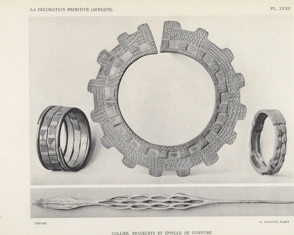An illustration from La decoration primitive : Afrique : quarante-deux planches accompagnées d'une préface et d'une table descriptive / P.-C. Lepage, 1922, leaf 76