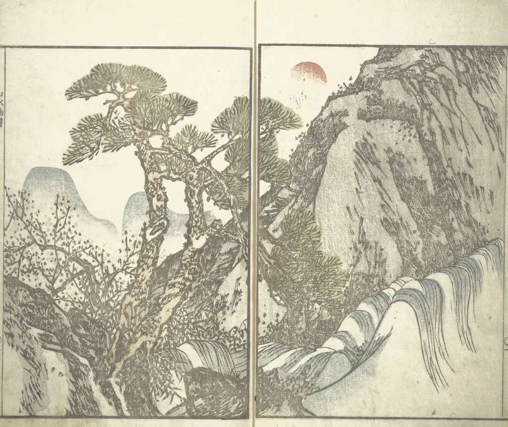 An illustration from Bunpō Landscape Picture Album (Bunpō sansui gafu 文鳳山水画譜), 1824, leaf 5