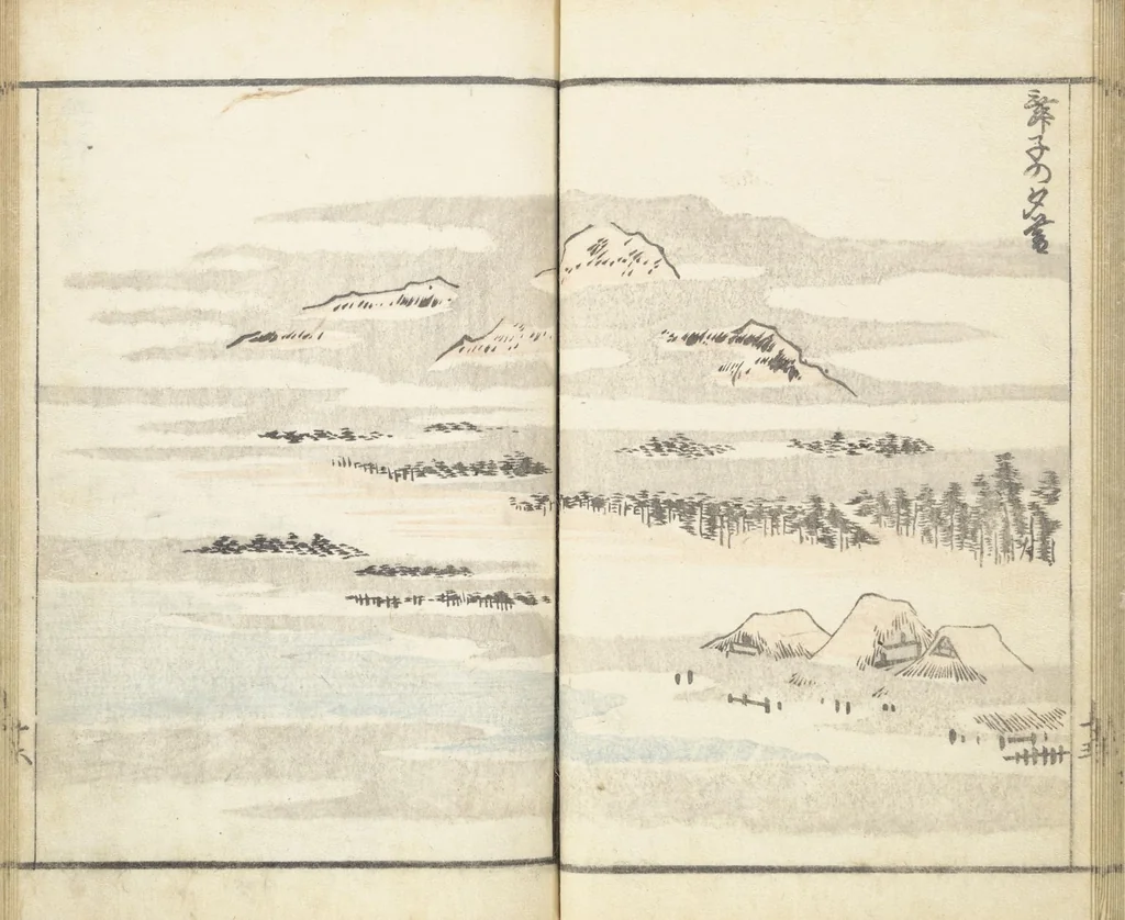 An illustration from Prospects and Views, Picture Album of Landscapes (Shōkei chōbō, Sansui gafu 勝景眺望山水画譜), 1826, leaf 18